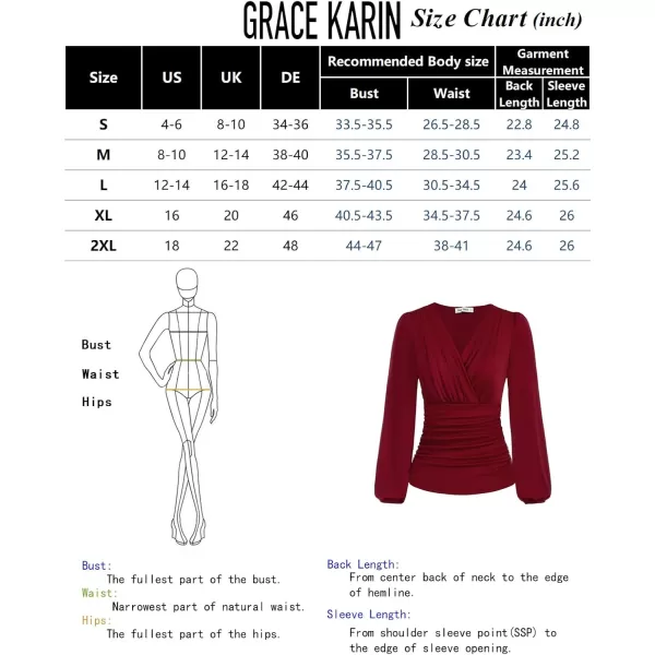 GRACE KARIN 2024 Womens Tops Elegant Wrap Blouse V Neck Work Shirts Fall Fashion Long Sleeve Dressy Casual Ruched TopHaze Blue