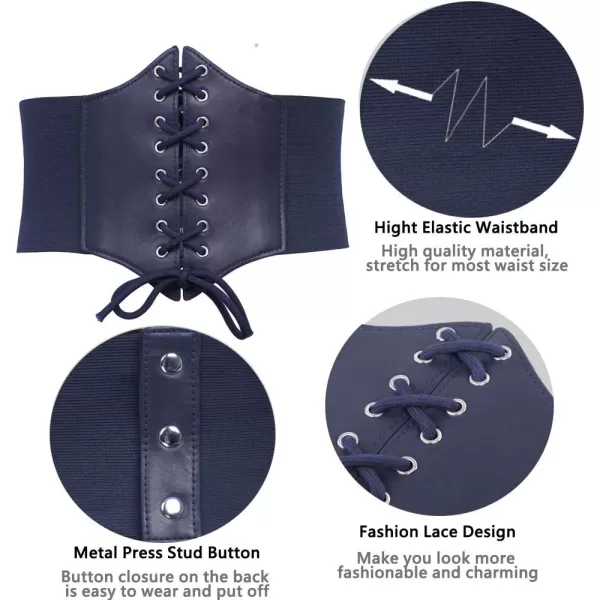 GRACE KARIN Laceup Cinch Belt Tied Corset Elastic Waist BeltNavy Blue