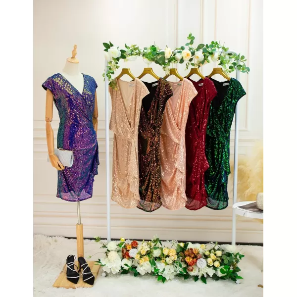 GRACE KARIN Sparkly Sequin Dress for Women Sexy Glitter Party Club Night Dress Wrap VNeck Bodycon Cocktail DressesWine Red