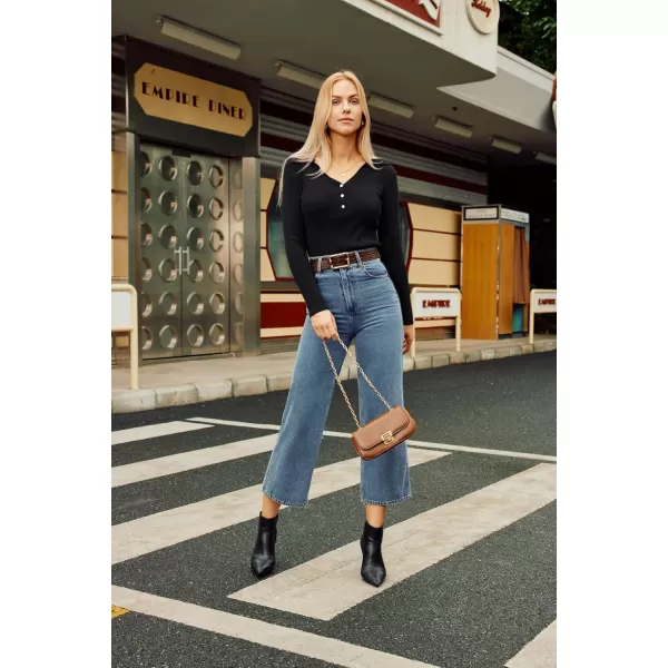GRACE KARIN Womens 2024 Fall Long Sleeve V Neck Pullover Sweater Casual Lapel Collar Slim Fitted Knit TopsBlack