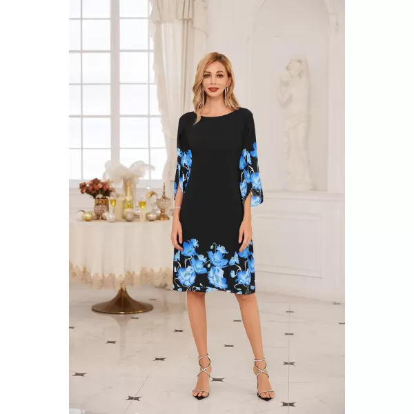 GRACE KARIN Womens Chiffon Dresses Flutter Sleeve Party Wedding Cocktail Dress Size 820Blackblue Flower