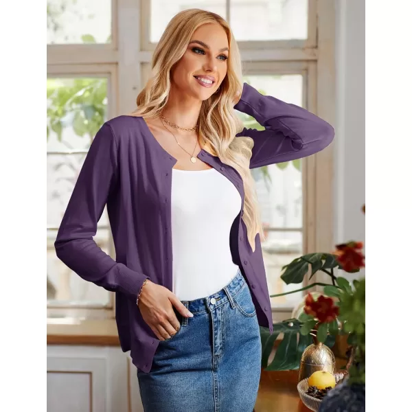 GRACE KARIN Womens Long Sleeve Button Down Crew Neck Classic Sweater Knit CardiganDark Purple