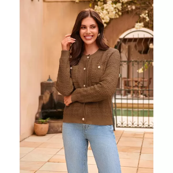 GRACE KARIN Womens Open Front Button Down Long Sleeve Texture Knit Cardigan Sweaters with PocketsBrown