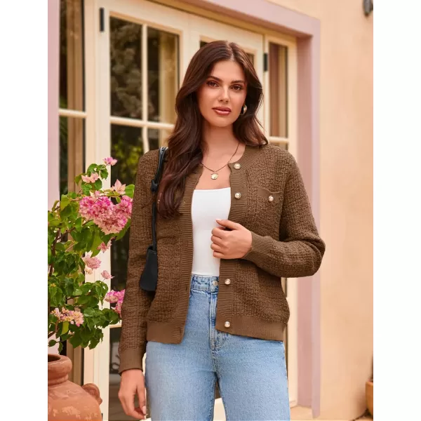 GRACE KARIN Womens Open Front Button Down Long Sleeve Texture Knit Cardigan Sweaters with PocketsBrown