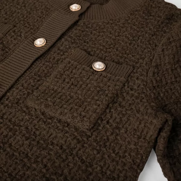 GRACE KARIN Womens Open Front Button Down Long Sleeve Texture Knit Cardigan Sweaters with PocketsCoffee