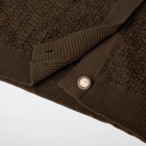 GRACE KARIN Womens Open Front Button Down Long Sleeve Texture Knit Cardigan Sweaters with PocketsCoffee