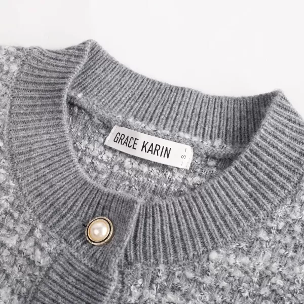 GRACE KARIN Womens Open Front Button Down Long Sleeve Texture Knit Cardigan Sweaters with PocketsGray