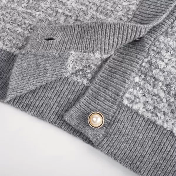 GRACE KARIN Womens Open Front Button Down Long Sleeve Texture Knit Cardigan Sweaters with PocketsGray