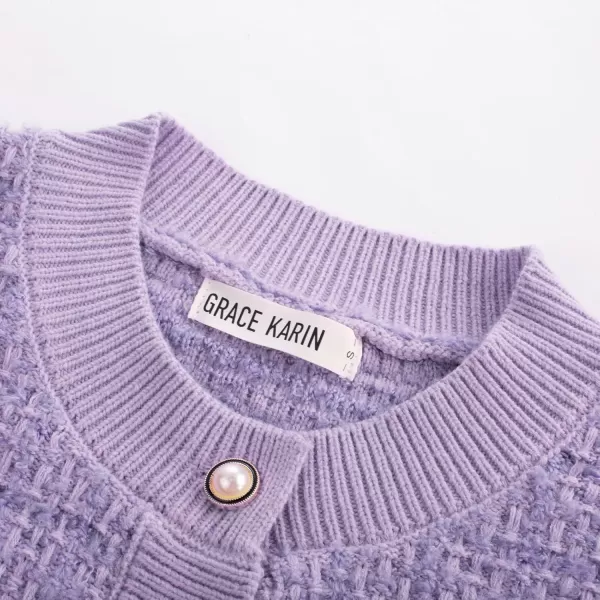 GRACE KARIN Womens Open Front Button Down Long Sleeve Texture Knit Cardigan Sweaters with PocketsLilac