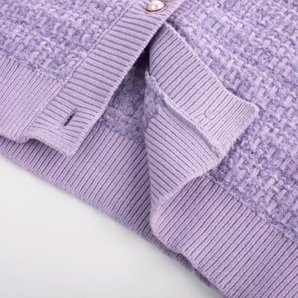 GRACE KARIN Womens Open Front Button Down Long Sleeve Texture Knit Cardigan Sweaters with PocketsLilac