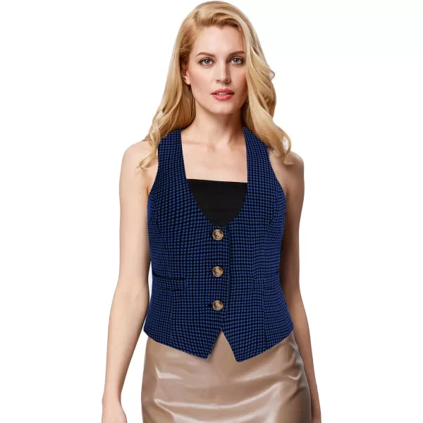 GRACE KARIN Womens Vest Top 2024 Trendy Academia Steampunk Waistcoat Vest For Women Racerback Vest BlazerBlue Plaid