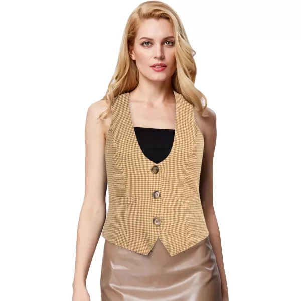 GRACE KARIN Womens Vest Top 2024 Trendy Academia Steampunk Waistcoat Vest For Women Racerback Vest BlazerKhaki Plaid