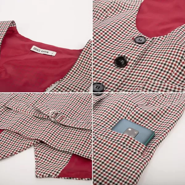 GRACE KARIN Womens Vest Top 2024 Trendy Academia Steampunk Waistcoat Vest For Women Racerback Vest BlazerPlaid Red