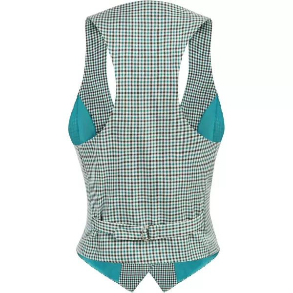 GRACE KARIN Womens Vest Top 2024 Trendy Academia Steampunk Waistcoat Vest For Women Racerback Vest BlazerPlaid Teal