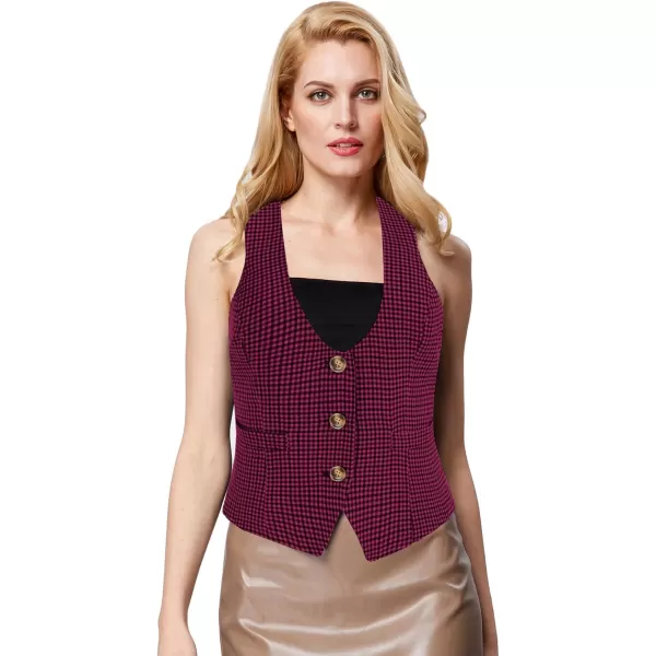 GRACE KARIN Womens Vest Top 2024 Trendy Academia Steampunk Waistcoat Vest For Women Racerback Vest BlazerPurple Red Plaid