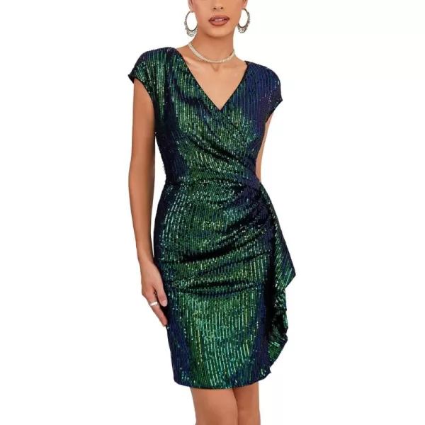 GRACE KARIN Sparkly Sequin Dress for Women Sexy Glitter Party Club Night Dress Wrap VNeck Bodycon Cocktail DressesDark Green