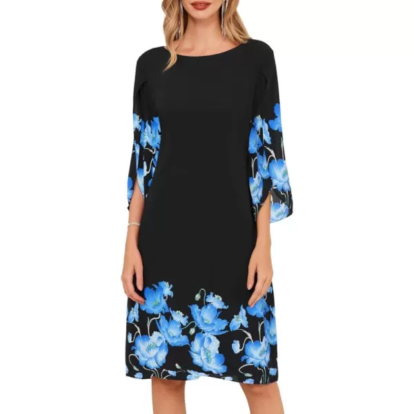 GRACE KARIN Womens Chiffon Dresses Flutter Sleeve Party Wedding Cocktail Dress Size 820Blackblue Flower