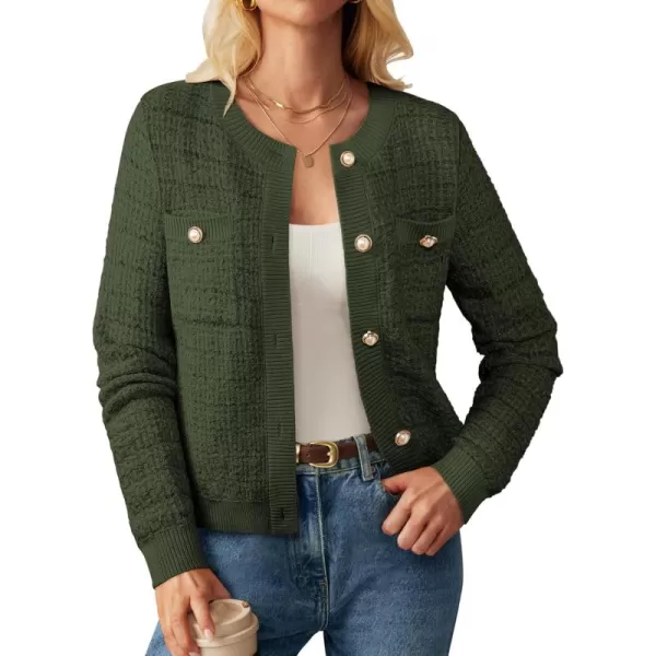 GRACE KARIN Womens Open Front Button Down Long Sleeve Texture Knit Cardigan Sweaters with PocketsOlive Green