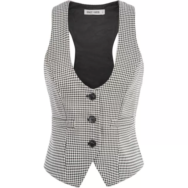 GRACE KARIN Womens Vest Top 2024 Trendy Academia Steampunk Waistcoat Vest For Women Racerback Vest BlazerBlack Plaid