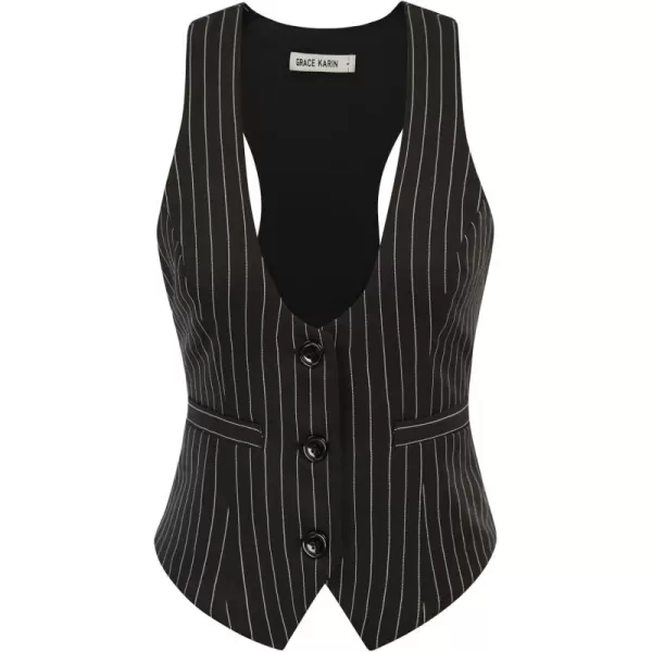 GRACE KARIN Womens Vest Top 2024 Trendy Academia Steampunk Waistcoat Vest For Women Racerback Vest BlazerBlack Stripes