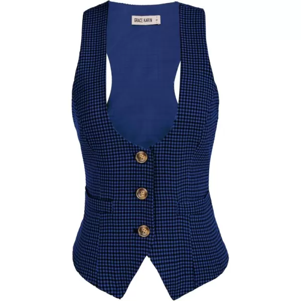 GRACE KARIN Womens Vest Top 2024 Trendy Academia Steampunk Waistcoat Vest For Women Racerback Vest BlazerBlue Plaid