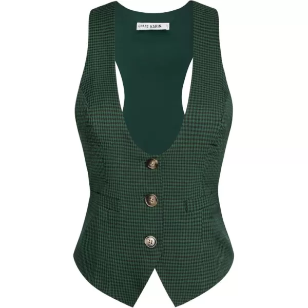 GRACE KARIN Womens Vest Top 2024 Trendy Academia Steampunk Waistcoat Vest For Women Racerback Vest BlazerGreen Plaid