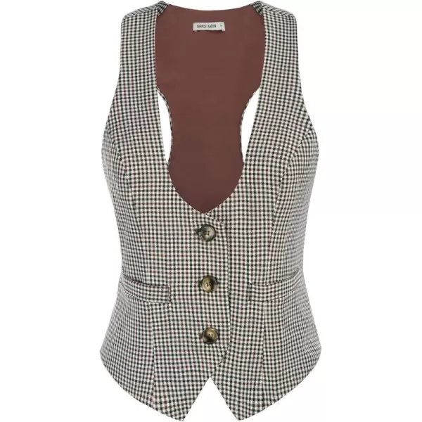 GRACE KARIN Womens Vest Top 2024 Trendy Academia Steampunk Waistcoat Vest For Women Racerback Vest BlazerPlaid Coffee