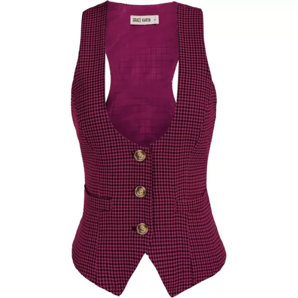 GRACE KARIN Womens Vest Top 2024 Trendy Academia Steampunk Waistcoat Vest For Women Racerback Vest BlazerPurple Red Plaid