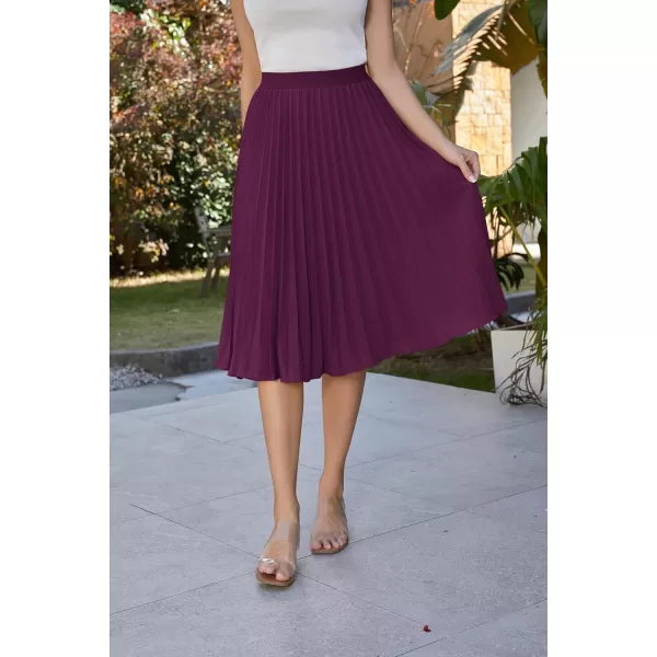 GRACE KARIN Women High Elastic Waist Pleated Chiffon Skirt Midi Swing Aline SkirtsDeep Purple