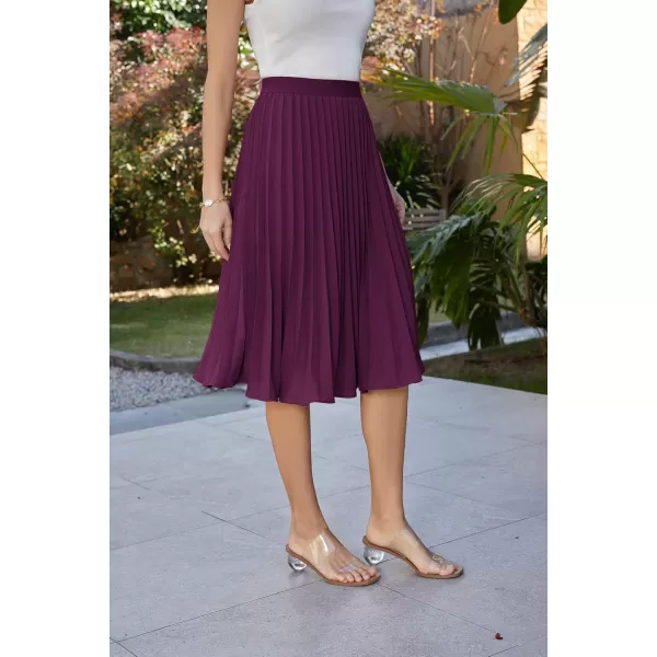 GRACE KARIN Women High Elastic Waist Pleated Chiffon Skirt Midi Swing Aline SkirtsDeep Purple