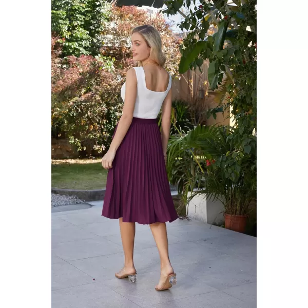 GRACE KARIN Women High Elastic Waist Pleated Chiffon Skirt Midi Swing Aline SkirtsDeep Purple