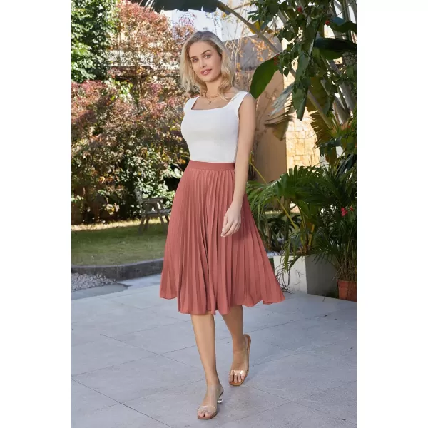 GRACE KARIN Women High Elastic Waist Pleated Chiffon Skirt Midi Swing Aline SkirtsDeep Salmon