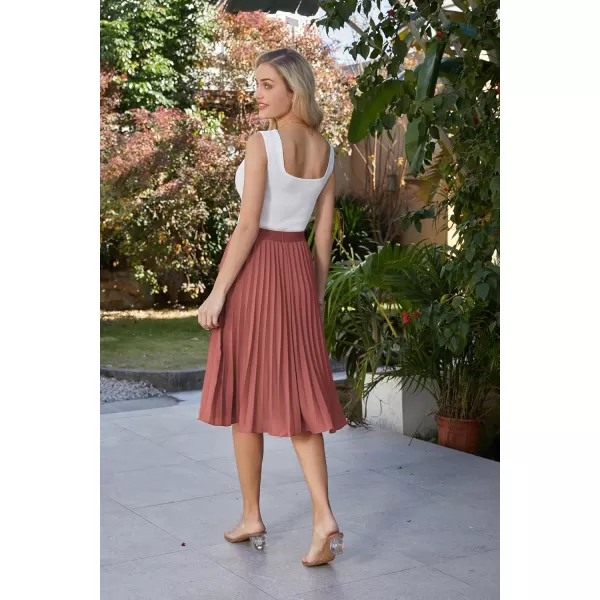 GRACE KARIN Women High Elastic Waist Pleated Chiffon Skirt Midi Swing Aline SkirtsDeep Salmon