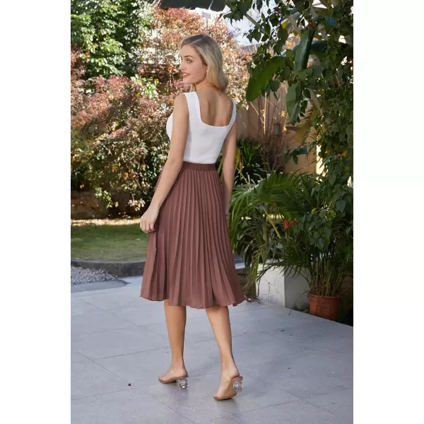 GRACE KARIN Women High Elastic Waist Pleated Chiffon Skirt Midi Swing Aline SkirtsLight Brown