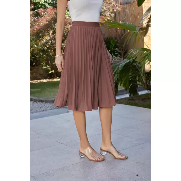 GRACE KARIN Women High Elastic Waist Pleated Chiffon Skirt Midi Swing Aline SkirtsLight Brown