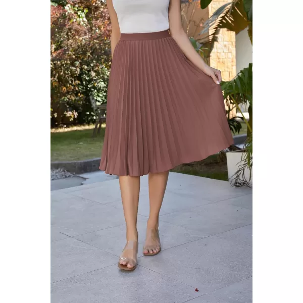 GRACE KARIN Women High Elastic Waist Pleated Chiffon Skirt Midi Swing Aline SkirtsLight Brown