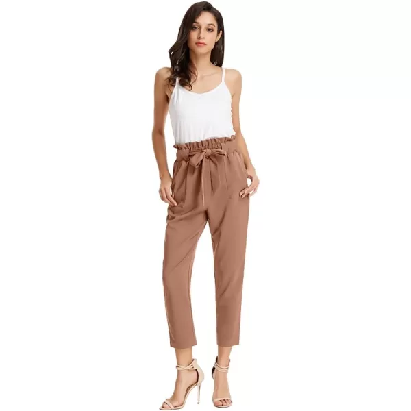 GRACE KARIN Womens Cropped Paper Bag Waist Pants with PocketsApricot