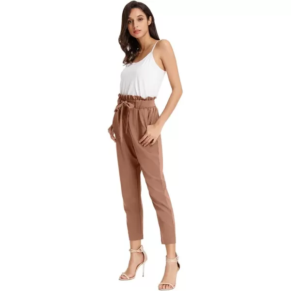 GRACE KARIN Womens Cropped Paper Bag Waist Pants with PocketsApricot