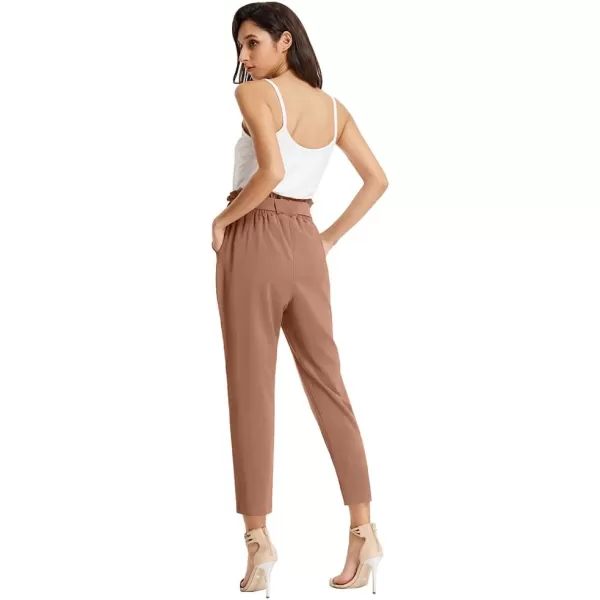 GRACE KARIN Womens Cropped Paper Bag Waist Pants with PocketsApricot