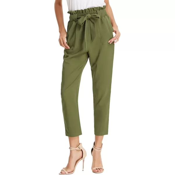 GRACE KARIN Womens Cropped Paper Bag Waist Pants with PocketsArmy Green