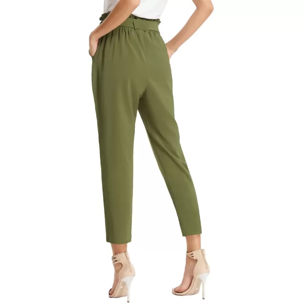 GRACE KARIN Womens Cropped Paper Bag Waist Pants with PocketsArmy Green