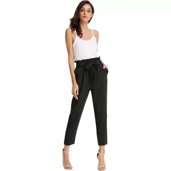 GRACE KARIN Womens Cropped Paper Bag Waist Pants with PocketsBlack