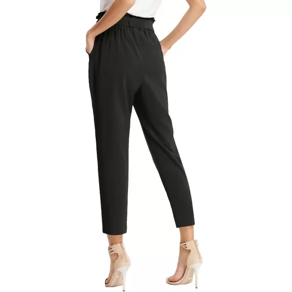 GRACE KARIN Womens Cropped Paper Bag Waist Pants with PocketsBlack