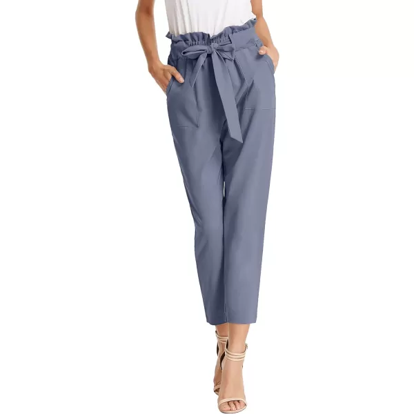GRACE KARIN Womens Cropped Paper Bag Waist Pants with PocketsBluegray