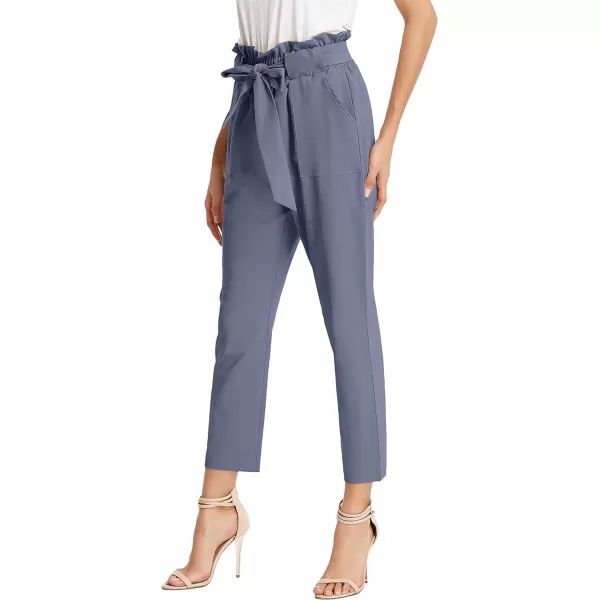 GRACE KARIN Womens Cropped Paper Bag Waist Pants with PocketsBluegray