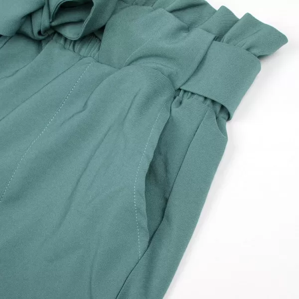 GRACE KARIN Womens Cropped Paper Bag Waist Pants with PocketsBluish Green