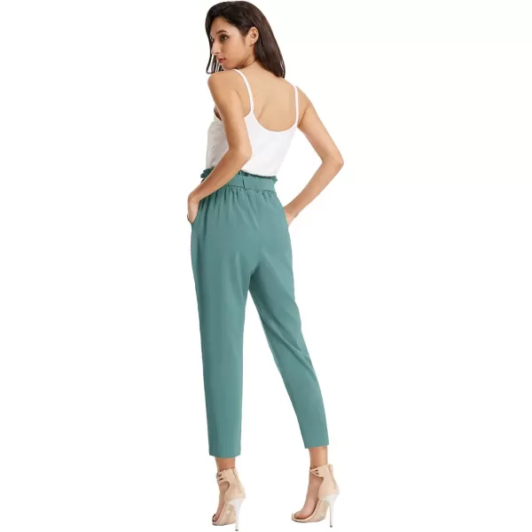 GRACE KARIN Womens Cropped Paper Bag Waist Pants with PocketsBluish Green