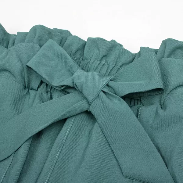 GRACE KARIN Womens Cropped Paper Bag Waist Pants with PocketsBluish Green