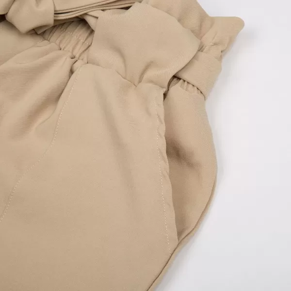 GRACE KARIN Womens Cropped Paper Bag Waist Pants with PocketsCamel