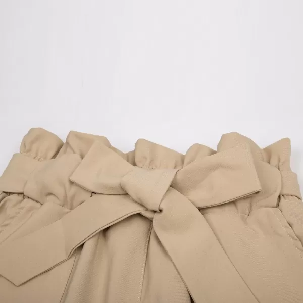 GRACE KARIN Womens Cropped Paper Bag Waist Pants with PocketsCamel
